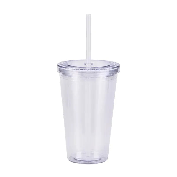 16oz Straight Double Wall Plastic Tumbler With Lid
