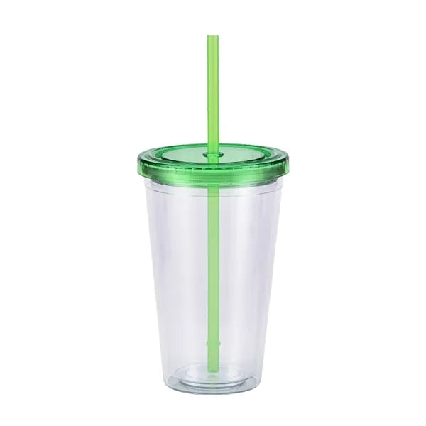 16oz Straight Double Wall Plastic Tumbler With Lid