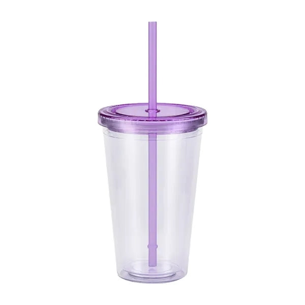 16oz Straight Double Wall Plastic Tumbler With Lid