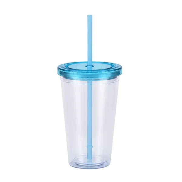 16oz Straight Double Wall Plastic Tumbler With Lid