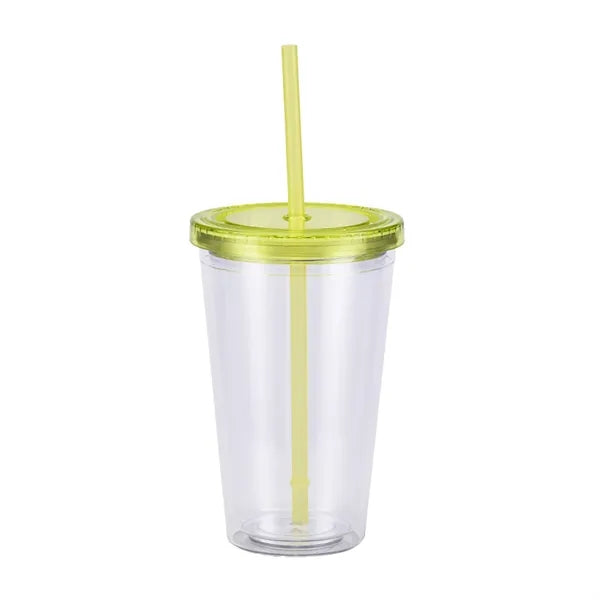 16oz Straight Double Wall Plastic Tumbler With Lid