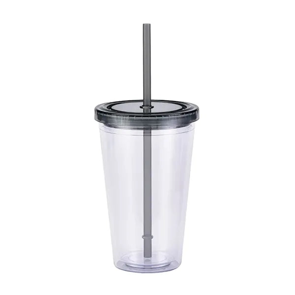 16oz Straight Double Wall Plastic Tumbler With Lid