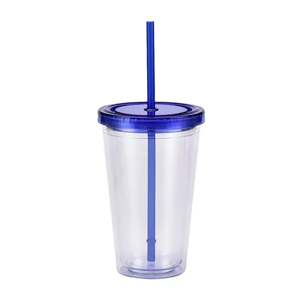 16oz Straight Double Wall Plastic Tumbler With Lid