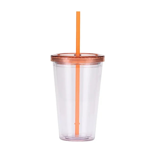 16oz Straight Double Wall Plastic Tumbler With Lid