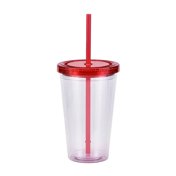 16oz Straight Double Wall Plastic Tumbler With Lid