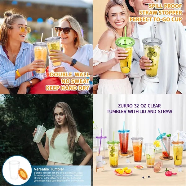 16oz Straight Double Wall Plastic Tumbler With Lid