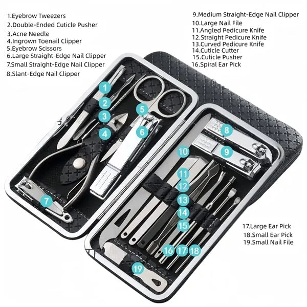 19Pcs Manicure Pedicure Set, Nail Kit with Storage Case