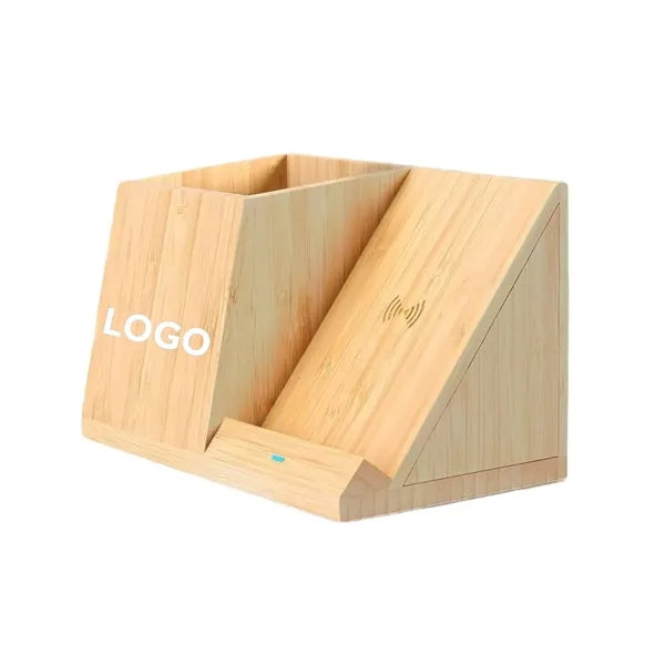 Bamboo Wireless Charging Desk Organizer