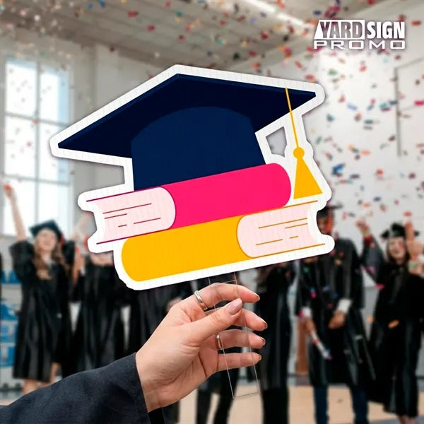 12x18 Custom Outdoor Graduation Hat and Books Die-Cut Signs