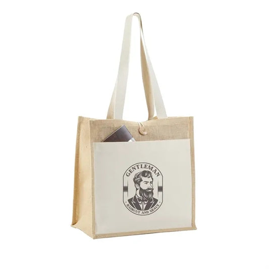 Jute Tote with Cotton Pocket & Secure Closure