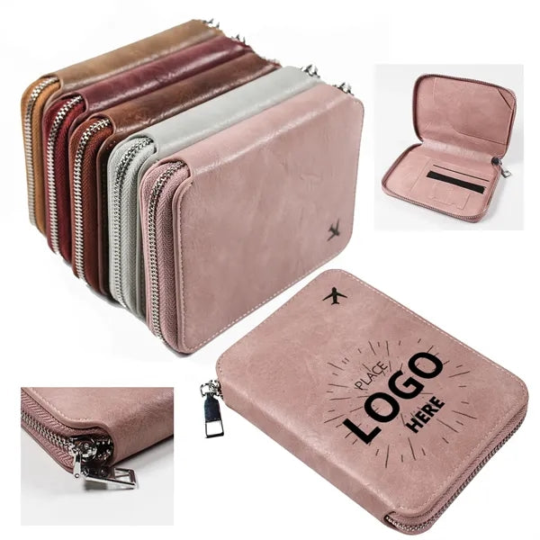 Premium Cowhide Grain Eco-Friendly PU Zipper Passport Bag Wi