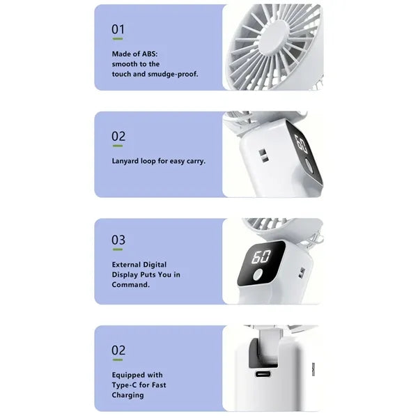 Portable Foldable 1200mAh Battery Handheld Neck USB Fan