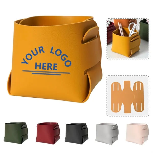 PU Leather Foldable Desktop Storage Box