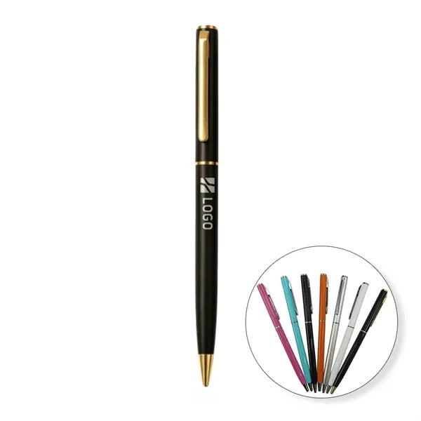 Black Metal Ballpoint Pen With Gold Trim