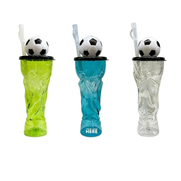 17 oz Soccer Beer Plastic Straw Cup