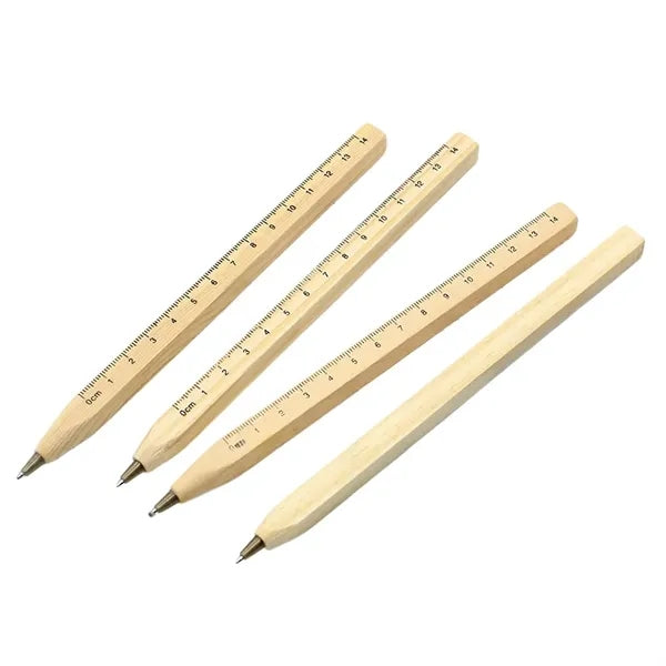 Ruler-Marked Solid Wood Ballpoint Pen