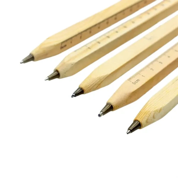 Ruler-Marked Solid Wood Ballpoint Pen