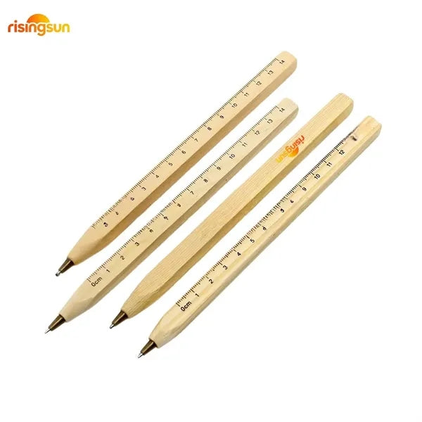 Ruler-Marked Solid Wood Ballpoint Pen