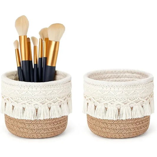 Bohemian Cotton Macrame Makeup Brush Holder with Tassels