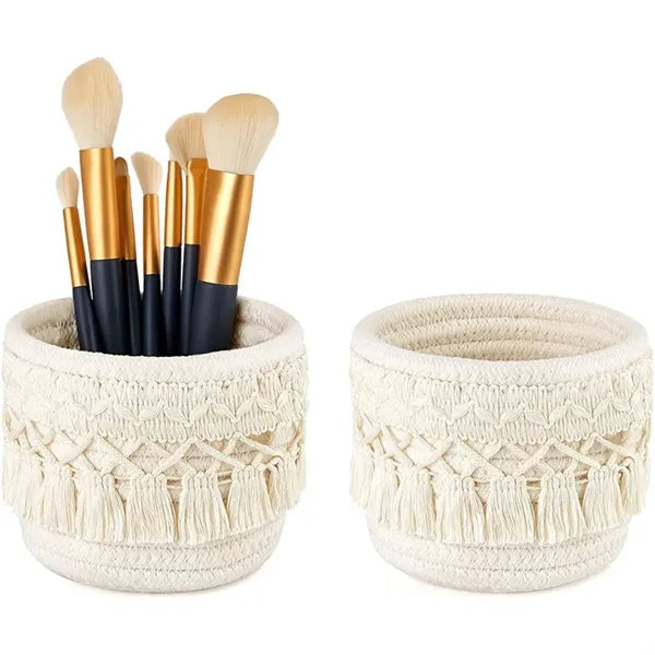 Bohemian Cotton Macrame Makeup Brush Holder with Tassels