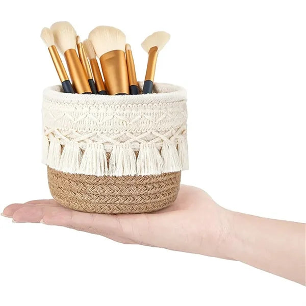 Bohemian Cotton Macrame Makeup Brush Holder with Tassels