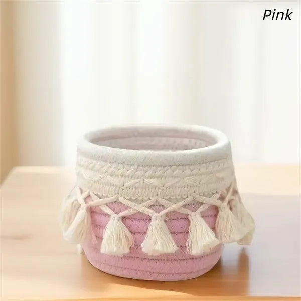 Bohemian Cotton Macrame Makeup Brush Holder with Tassels