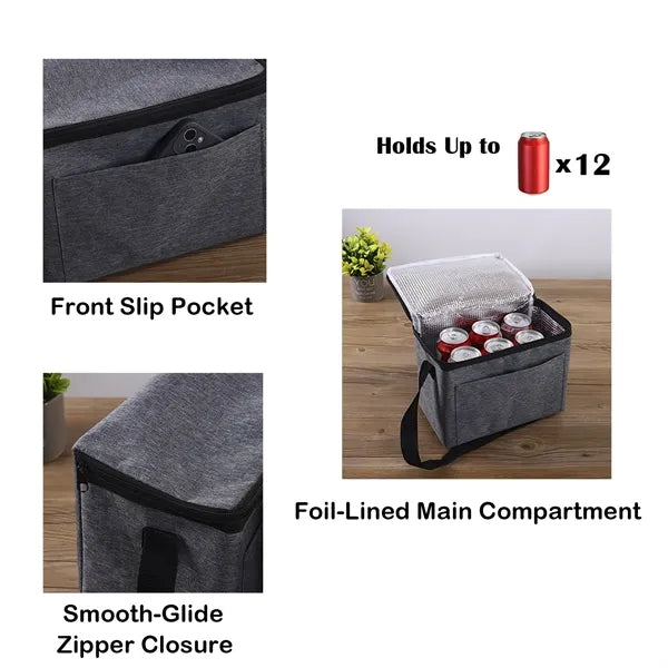 Heathered 12-Can Insulated Cooler Lunch Bag w/ Front Pocket