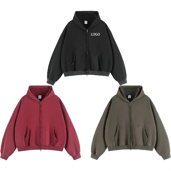 380G Fleece Fabric Double Zipper Hooded Sweatshirt