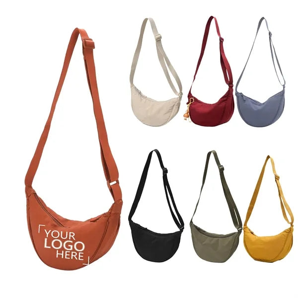 Versatile Nylon Half Moon Sling Bag For Campus Walking Tour