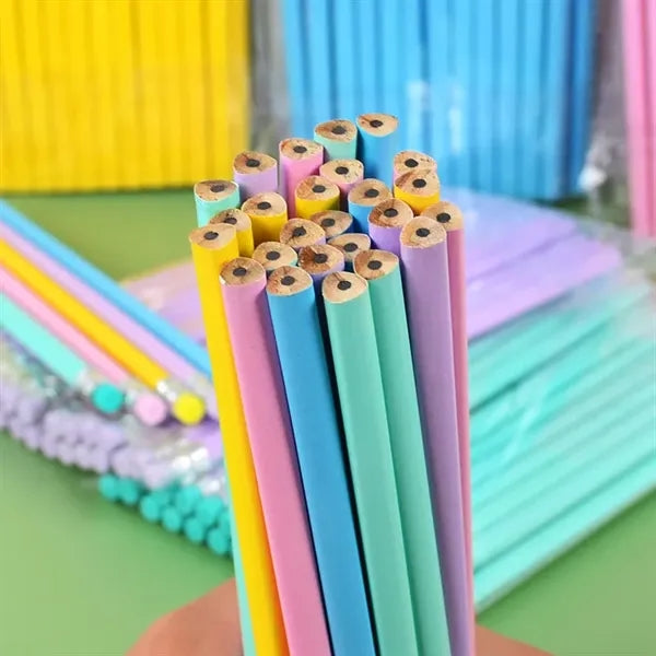 Wooden Macaron Triangular Pencil With Rubber Head