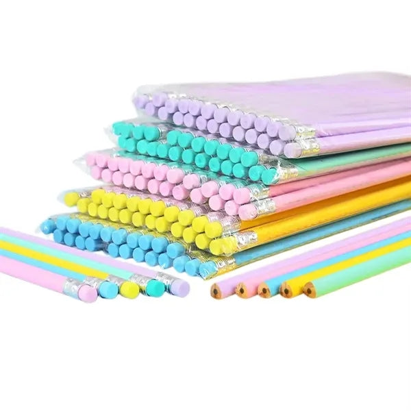Wooden Macaron Triangular Pencil With Rubber Head