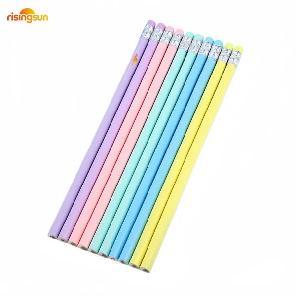 Wooden Macaron Triangular Pencil With Rubber Head