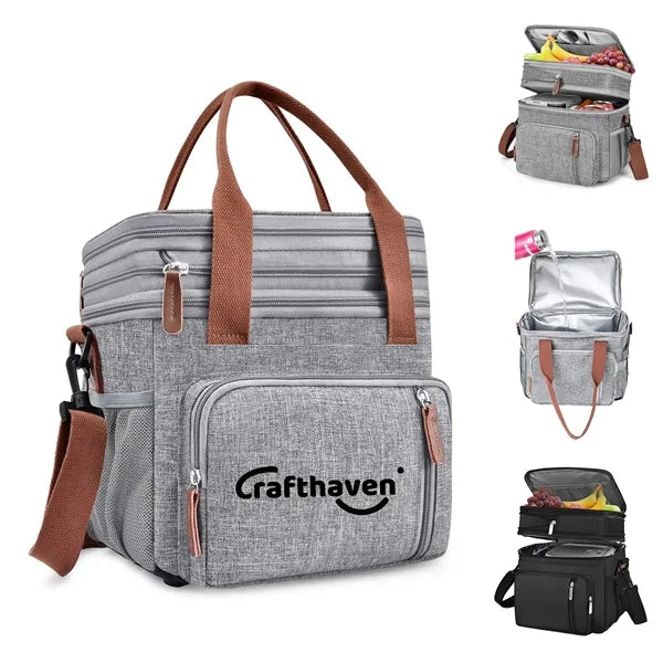 Leakproof Double Deck Lunch Box Cooler Tote Bag