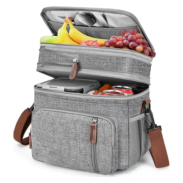 Leakproof Double Deck Lunch Box Cooler Tote Bag