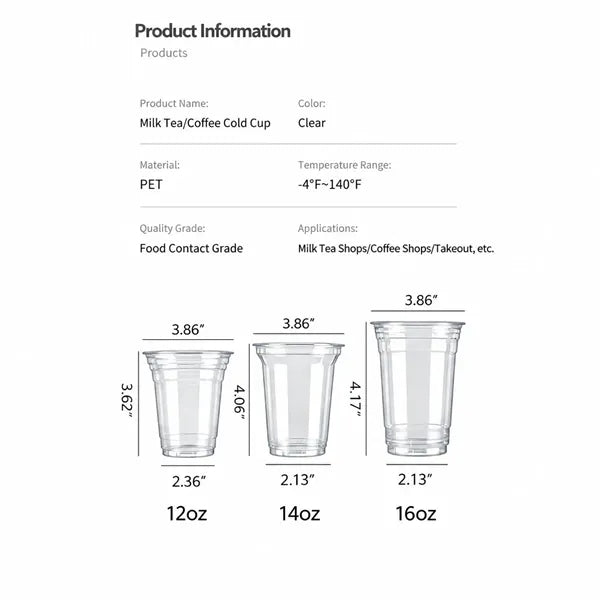 Transparent PET Cold Drink Cup Custom Logo Disposable Bevera