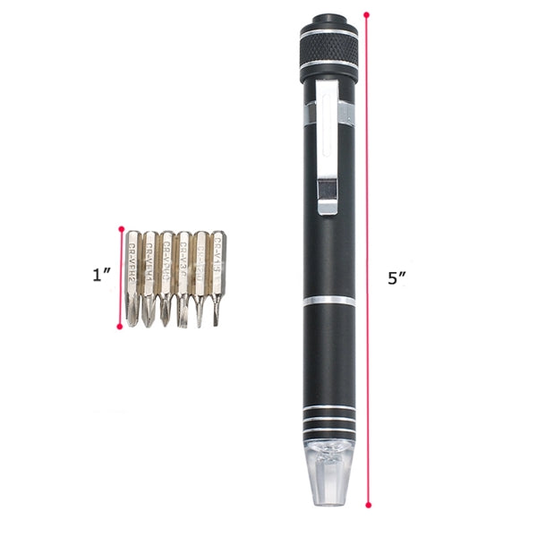 Screwdriver Set 6 in 1 Pen-shaped with LED Flashlight