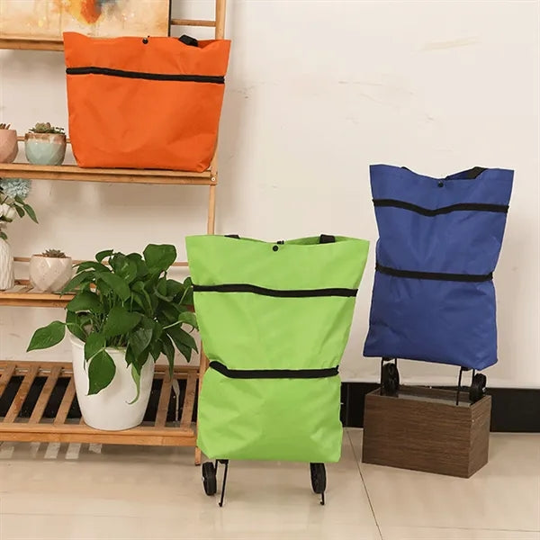 2 in 1 Folding Shopping Cart Lightweight Wheeled Travel Bag