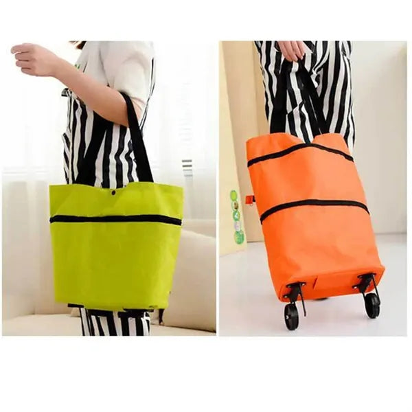 2 in 1 Folding Shopping Cart Lightweight Wheeled Travel Bag