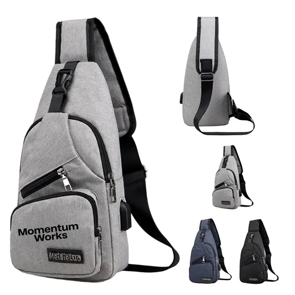 USB Sling Bag Water Resistant Crossbody Chest Pack