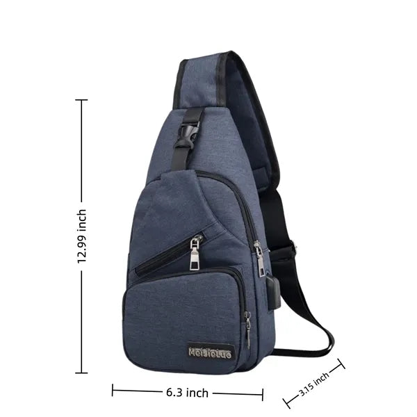 USB Sling Bag Water Resistant Crossbody Chest Pack