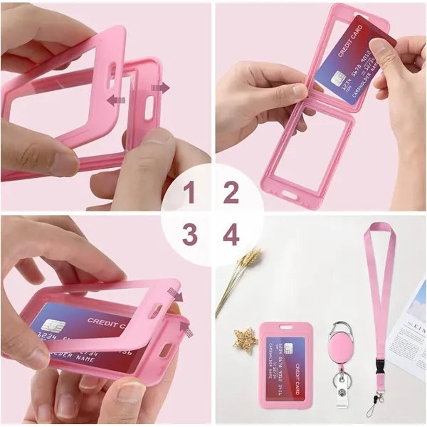 ID Badge Holder & Retractable Reel Clip With Lanyard