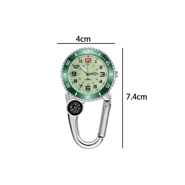 Luminous Quartz Carabiner Clip Watch with Compass