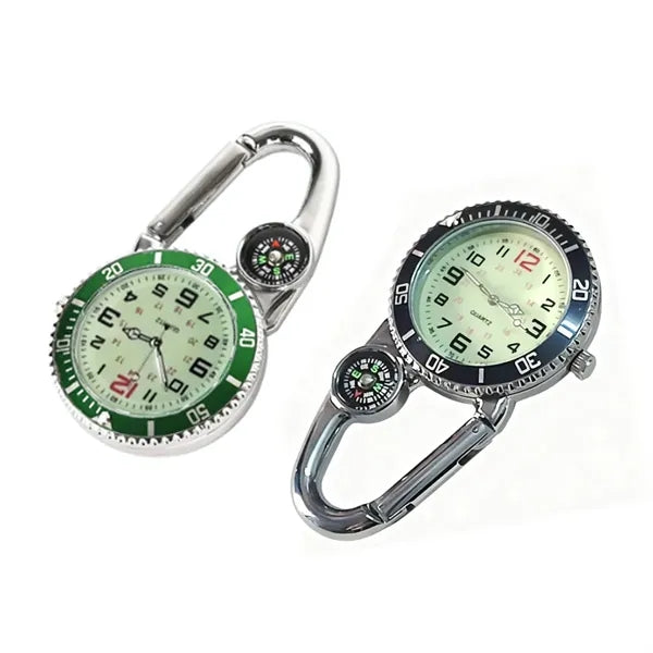 Luminous Quartz Carabiner Clip Watch with Compass