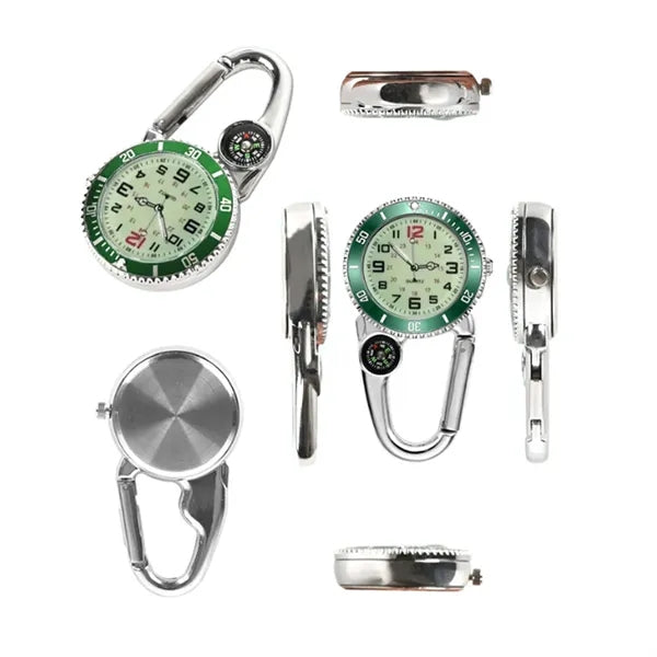 Luminous Quartz Carabiner Clip Watch with Compass