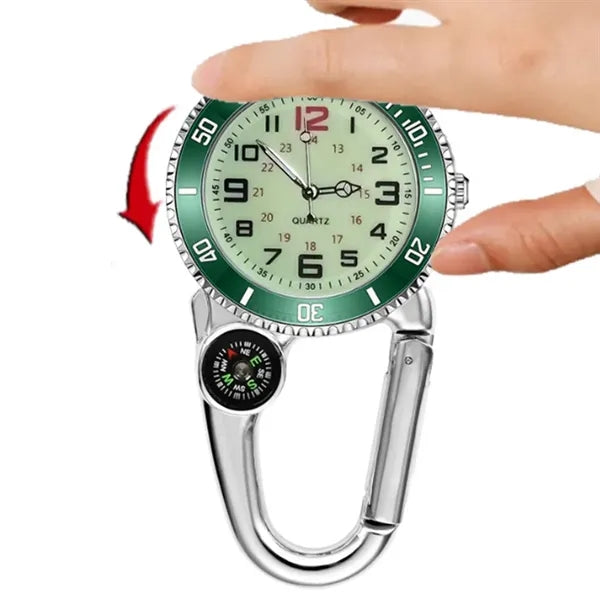 Luminous Quartz Carabiner Clip Watch with Compass