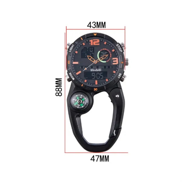 Dual Movement Outdoor Carabiner Clip Watch with Compass