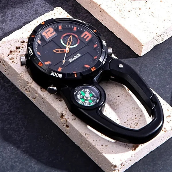 Dual Movement Outdoor Carabiner Clip Watch with Compass