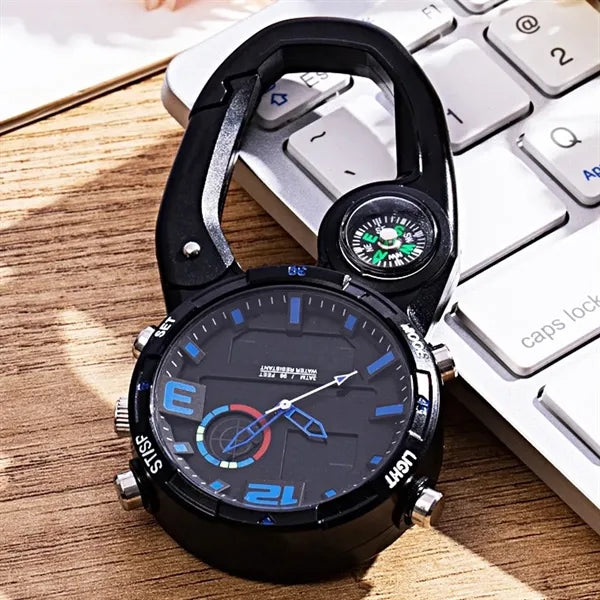 Dual Movement Outdoor Carabiner Clip Watch with Compass