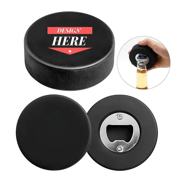 Sports Event Rubber Hockey Puck Bottle Opener
