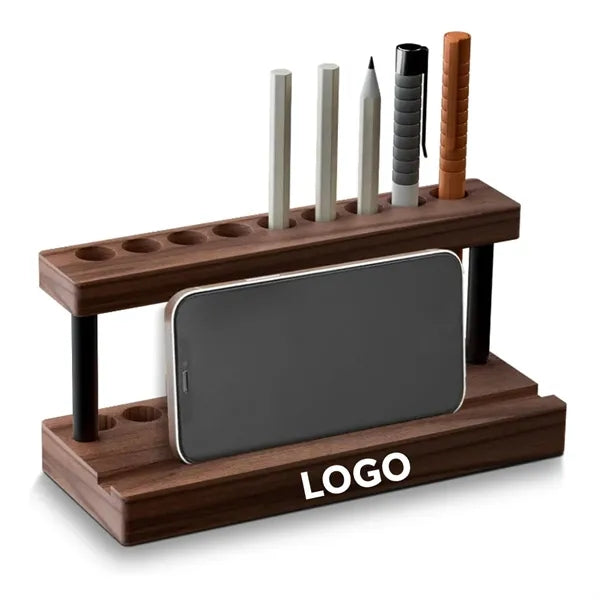 Wood Desk Organizer Pen Holder With Phone Stand